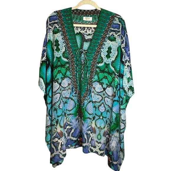 Camilla Los Pozas Short Lace Up Kaftan A Land Of Wonder 100% Silk Revolve Sequin - Picture 2 of 15